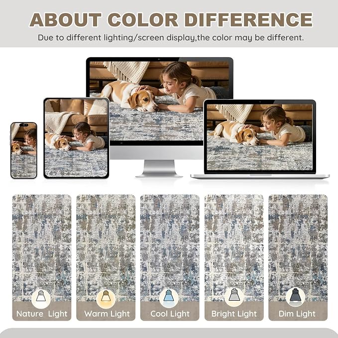DMOYEST Area Rug Living Room Rugs 9x12 Washable Abstract Carpet | Neutral - Image 7