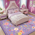 RELEANY Floral Washable 7x9 Area Rugs Purple/Pink | Flower Carpet Print Boho by RELEANY