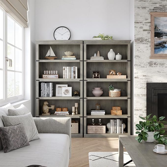 GarveeHome 5 Tier Farmhouse Bookcase, 67.4" Tall Book Shelf - Image 4