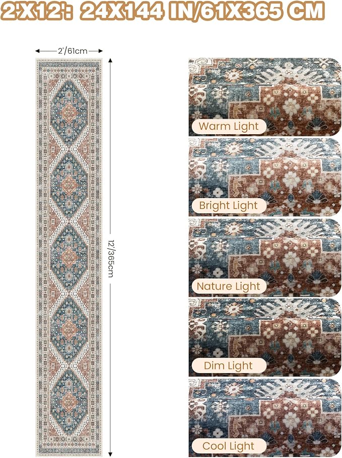 Hallway Runner Rug 2x12 Extra Long Washable Runner, Non Slip Runner - Image 2