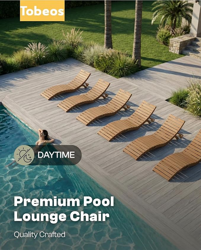 Folding HDPE Pool Lounge Chairs Set of 2, Pre-Assembled Outdoor Chaise Lounge - Image 9