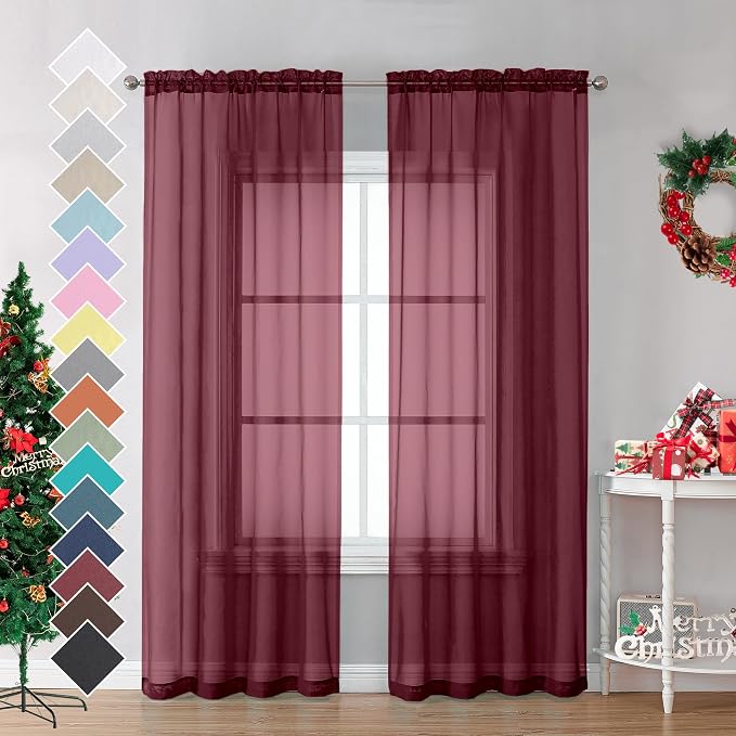 Burgundy Sheer Curtains by OVZME