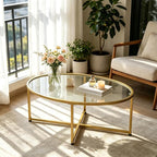Wolawu Coffee Table Gold Oval Glass Coffee Tables - Image 5