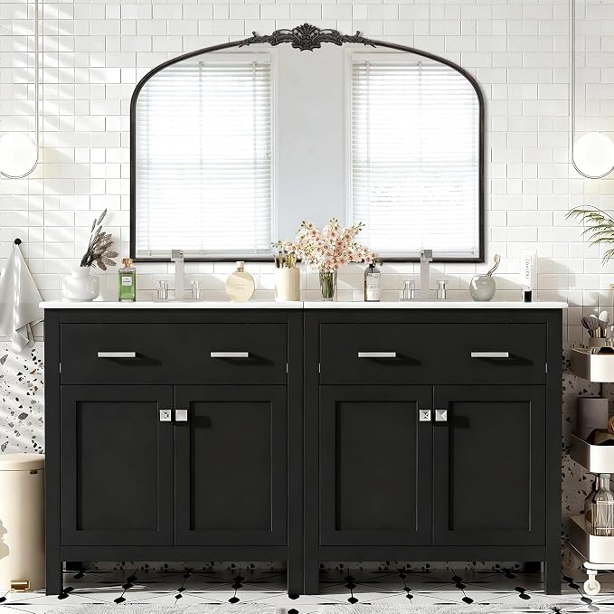 Besdomus Antique Arched Large Mirror: 48"x33" French Oversize Black Arch - Image 3