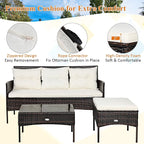 Tangkula 3 Pieces Patio Conversation Set, Outdoor PE Rattan Wicker Furniture - Image 7