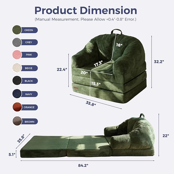 MAXYOYO Folding Sofa Bed with Backrest, Boneless Fold Out Couch Bed with Handle - Image 2