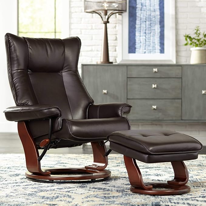 Benchmaster Morgan Java Swivel Faux Leather Recliner Chair - Image 2