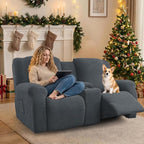 Recliner Loveseat Covers with Console, 6-Piece Stretch Geometric Strokes - Image 5