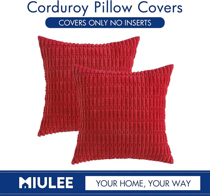 MIULEE Corduroy Decorative Throw Pillow Covers 20x20 Red Pack of 2 | Soft Boho - Image 6