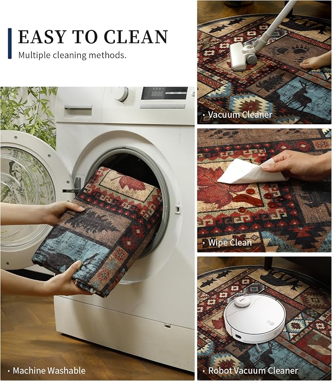 Rustic Round Rug 6ft, Washable Circle Area Rug - Image 3
