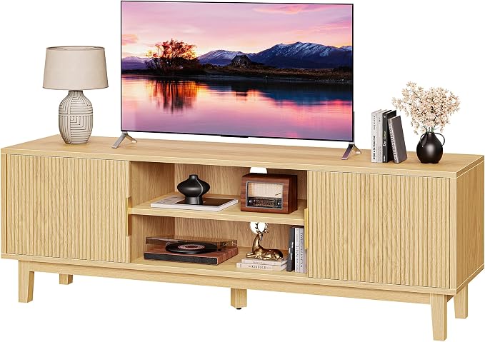 PRAISUN 54 Inch TV Stand for 50, 55 Inch TV, Fluted Entertainment Center by PRAISUN