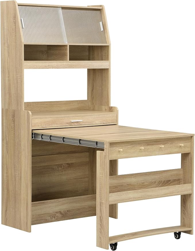 Compact Buffet with Hutch and Foldable Dining Table, 2-in-1 Buffet - Image 9