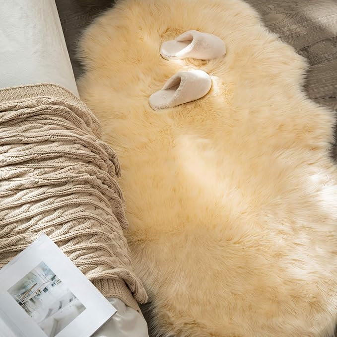 MIULEE Fluffy Area Rug 3x5 ft Faux Fur Sheepskin Rug Light Yellow | Luxury - Image 2