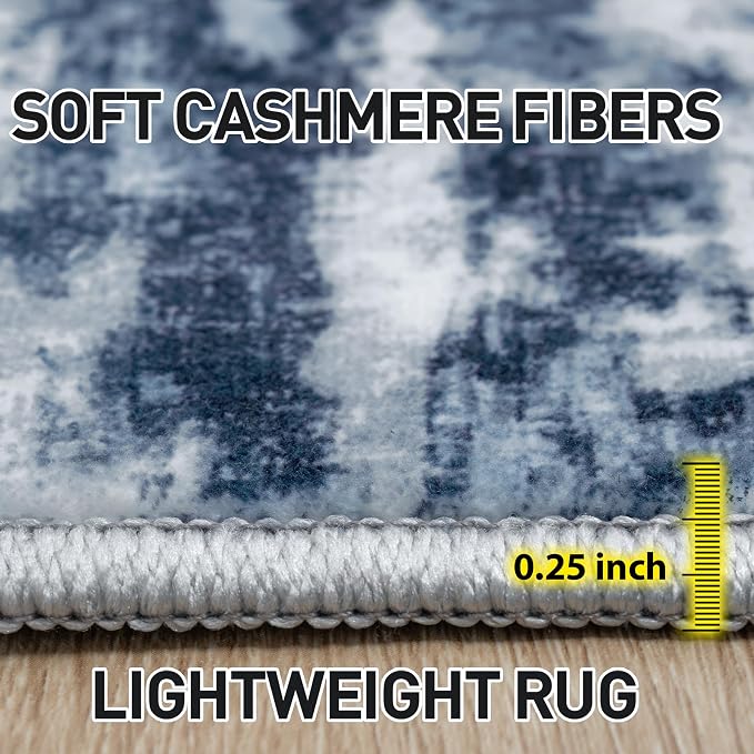 2'6''x8' Runner Rugs Washable Rug: Modern Abstract Hallway Blue Grey Carpet | - Image 6