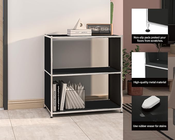 32-Inch 2-Tier Metal Bookcase, Open Shelf Storage Organizer - Image 4