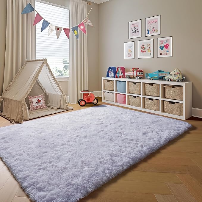 White 8x10 Area Rugs for Living Room, Large Fluffy Shag Bedroom Rug, Soft Plush - Image 7