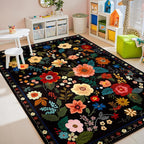 RELEANY Floral Washable 5x7 Area Rugs Black | Flower Carpet Print Boho Cute Non - Image 9