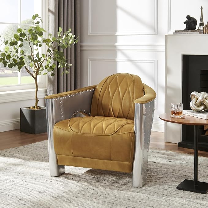 Art Leon Genuine Leather Accent Chair, Mid Century Industrial Armchair - Image 7