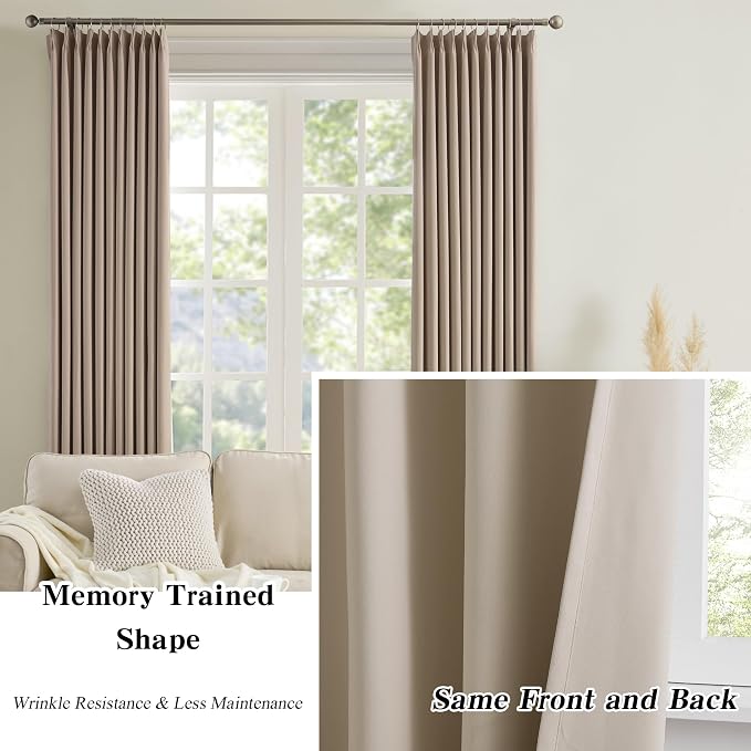 Pinch Pleated Window Curtain Panels 104 Inches Long Light Blocking Solid Custom - Image 6