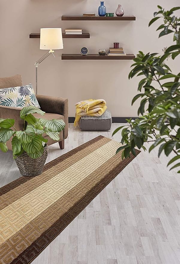Custom Length Hallway Runner Rug, Slip Resistant, Meander Brown, 26 Inch X 3 - Image 5