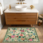 RELEANY Floral Washable 2x3 Area Rugs Doormat LightGreen | Flower Carpet Print - Image 2