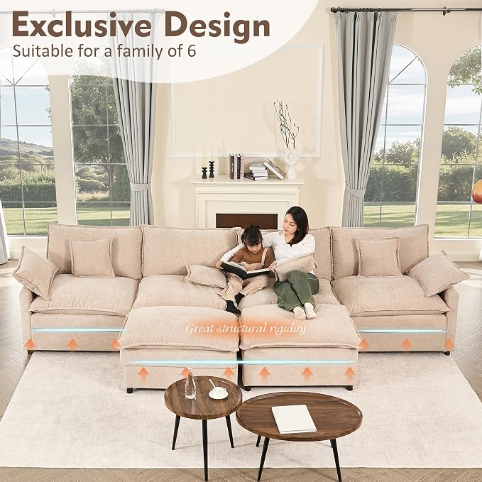 GOSUHI 142.5" U Shaped Couch, Modular Sectional Sofa, 3-Seater Comfy Cloud Couch - Image 3