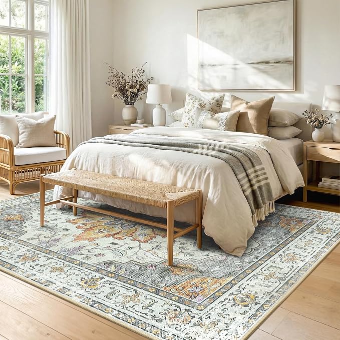 RELEANY Washable Area Rug, Water Repellent, Pet Friendly, Vintage Floral Boho - Image 2