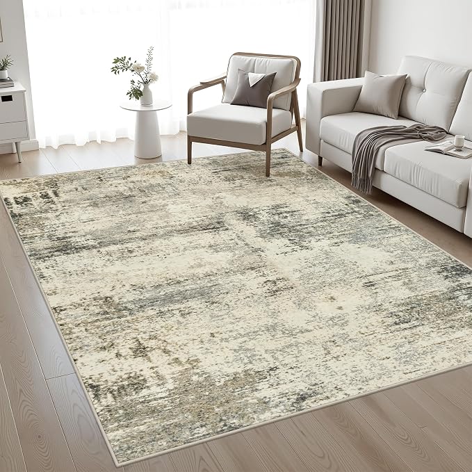 Area Rug Living Room: 4x6 Modern Washable Soft Carpet Ash Brown | by FXRHLP
