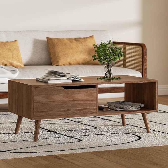 DIYART Brown Coffee Table, Mid Century Modern Coffee Table - Image 4