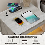 Night Stand with Gun Drawer, Bedside Table with Charger Station & LED Human - Image 5