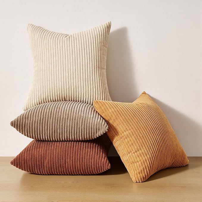 Topfinel 20x20 Inch Pillow Covers Set of 4 Rustic Modern Soft Corduroy Striped - Image 7