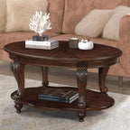 Oval Wood Coffee Table for Living Room, 2-Tier Solid Wood Coffee Table - Image 2