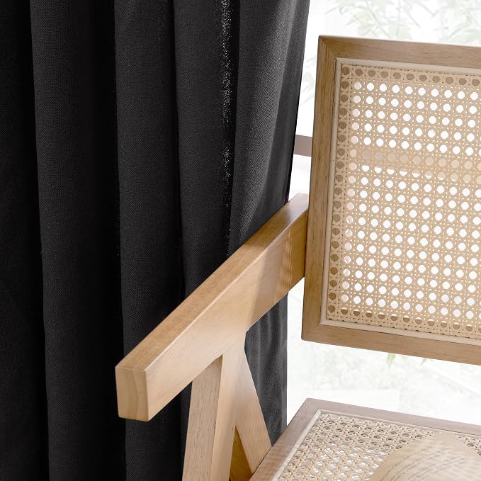 YoungsTex Black Linen Semi Sheer Curtains 63 Inch Length 2 Panels | Bronze - Image 6