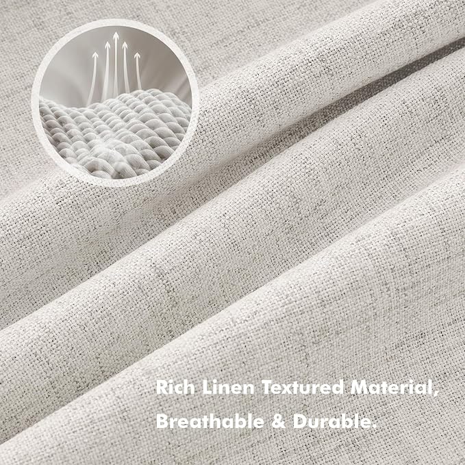 MIULEE 100% Blackout Linen Curtains 42 x 84 Inch Cream White 2 Panels | Thermal - Image 3
