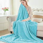 BEDELITE Ribbed Jacquard Light Blue Fleece Twin Blanket - Image 6