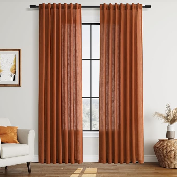 Rust Linen Curtains 84 Inch Length 2 Panels Set by Nanspring