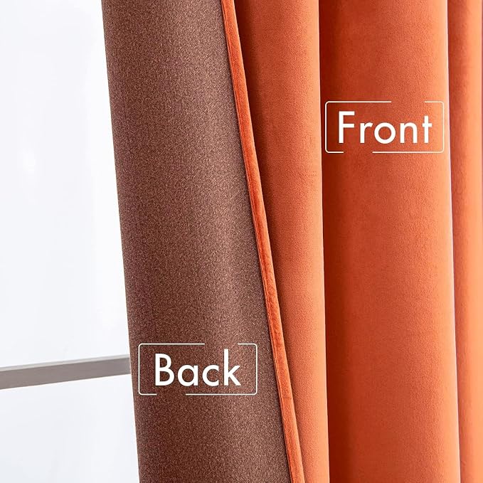 MIULEE Velvet Curtains 52x84 inches 2 Panels Fall Orange Blackout Curtains | - Image 6