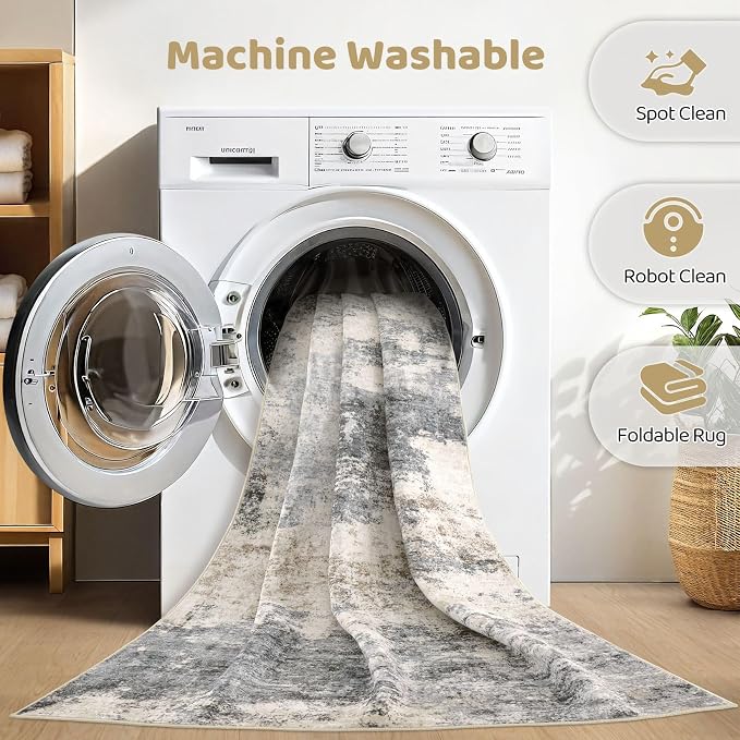 LOONGRUG 4x6 Area Rug Machine Washable Neutral Modern Rugs Grey Brown | - Image 2