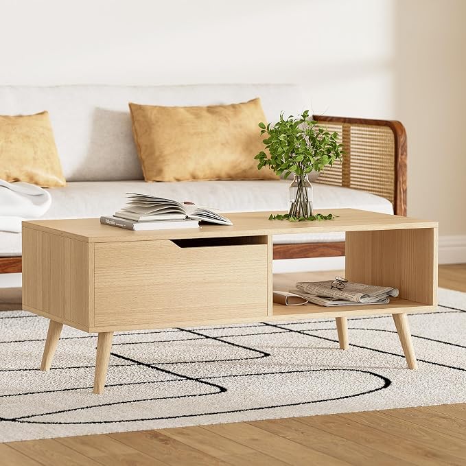 DIYART Oak Coffee Table, Mid Century Modern Coffee Table - Image 4