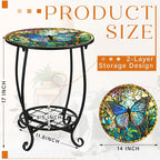 Cinnvoice Outdoor Side Table Round Small Mosaic Patio Accent Indoor End Plant - Image 3