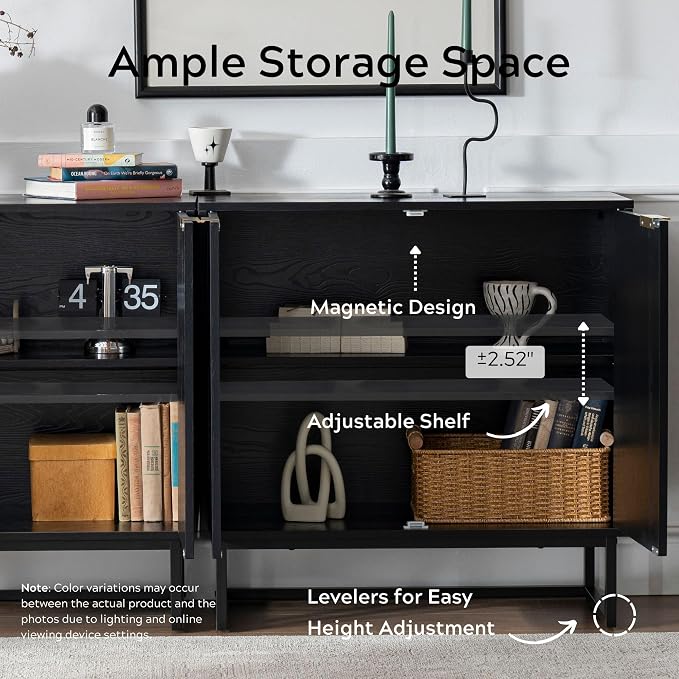 EYYTHUNG Fluted Storage Cabinet Sideboard Buffet Cabinet, Modern Accent Cabinets - Image 3