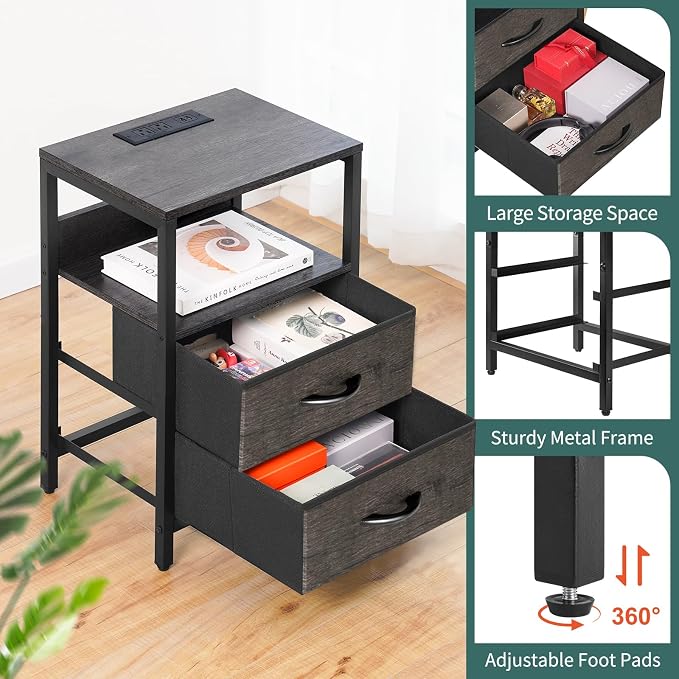 Yoobure Nightstand with Charging Station, LED Night Stand with Fabric Drawers - Image 9