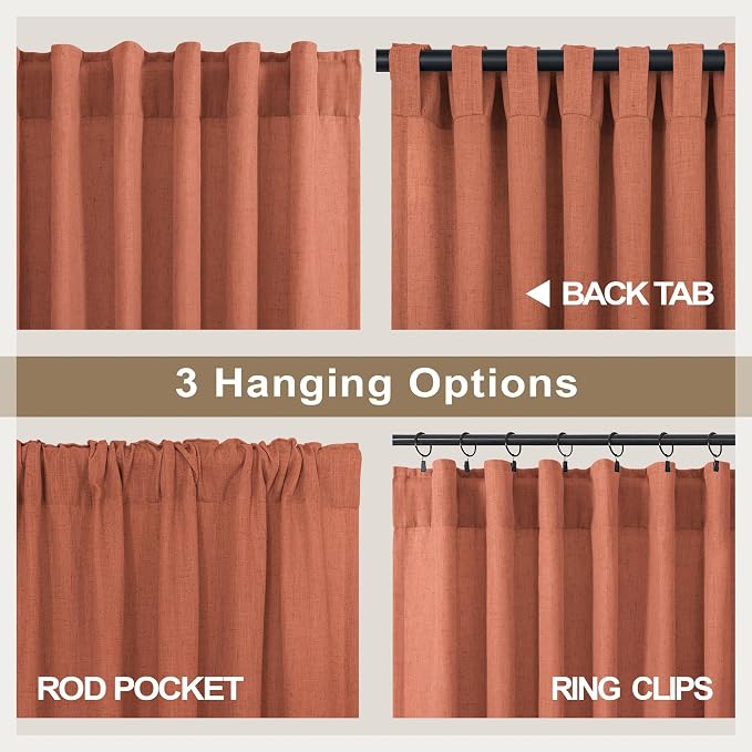 Pitalk Boho Curtains for Bedroom 2 Panels Rust Terracotta Colored Rod Pocket - Image 5
