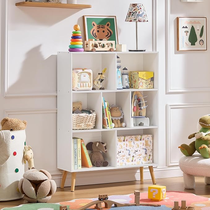 LEYAOYAO Cube Bookshelf 3 Tier Mid-Century White Modern Bookcase - Image 5