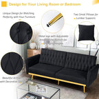 70” Velvet Futon Sofa Bed with 2 Pillows and Adjustable Armrests, Convertible - Image 5