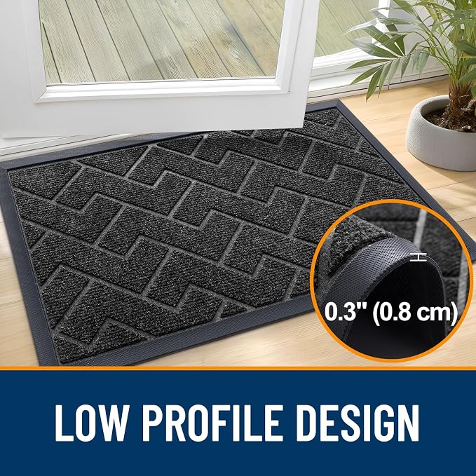 OLANLY Front Door Mat Outside 47x32, All-Season Absorbent Rubber Doormat | Black - Image 4