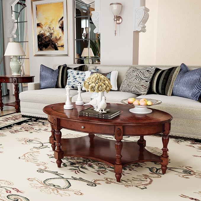 PADMA HOUSE Solid Wood Oval Coffee Table - Image 5
