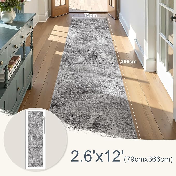 DMOYEST Washable Runner Rug for Hallway: 2.6x12 Neutral Modern Abstract Low - Image 3