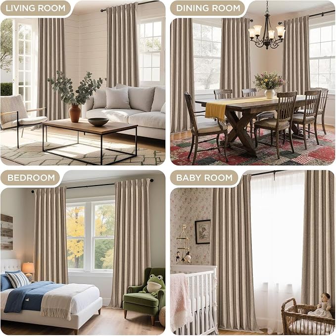 Joydeco Thick Linen Pinch Pleated Curtains 84 Inch Long 2 Panel Set - Image 7