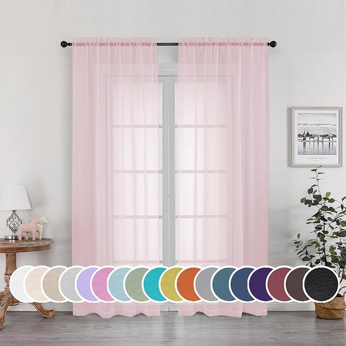 Sheer Curtain 72 Inches Long 2 Panels Set, Elegant Airy Transparent Rod Pocket by OWENIE